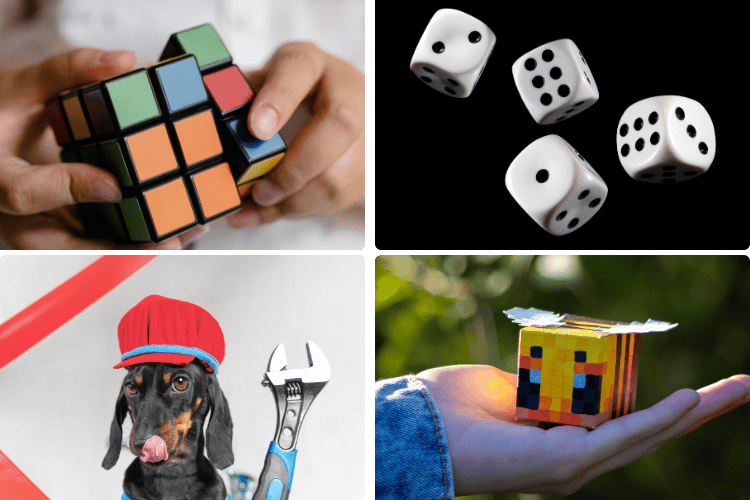 Dice, super mario, tetris, rubiks cube costumes