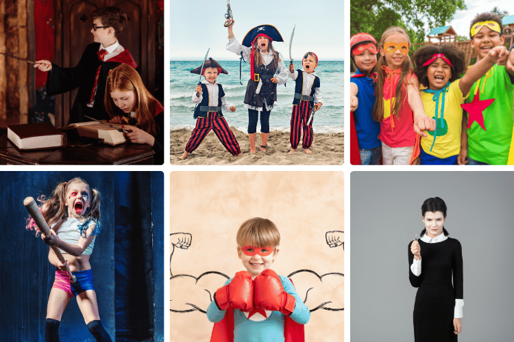 Harrypotter, superhero, pirate, wednesday addams costumes